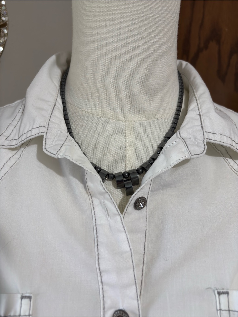 Harley Davidson White Winged Button Up Shirt Large Biker Moto Western Boho - Picture 10 of 15
